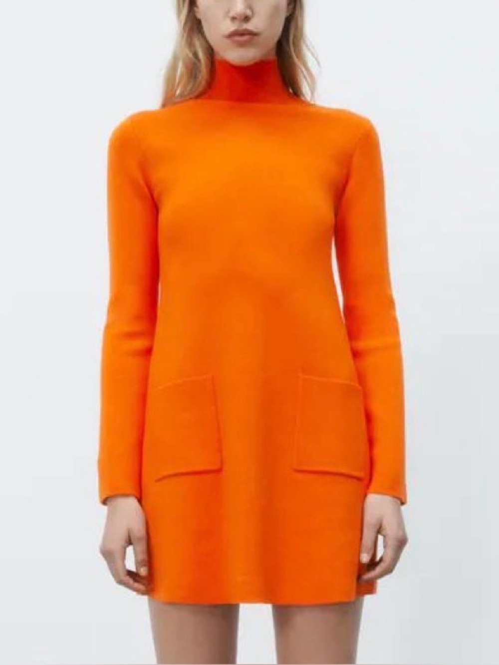 Zara Orange Knit Turtleneck Mini Dress NWT Pockets Fall Halloween Costume M